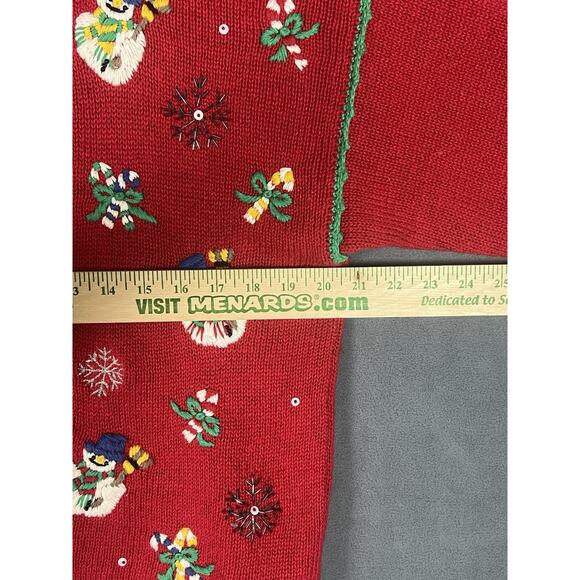 VTG NutCracker Christmas Cardigan Sweater Womens M Red Snowman Embroidered 90s - Picture 9 of 10